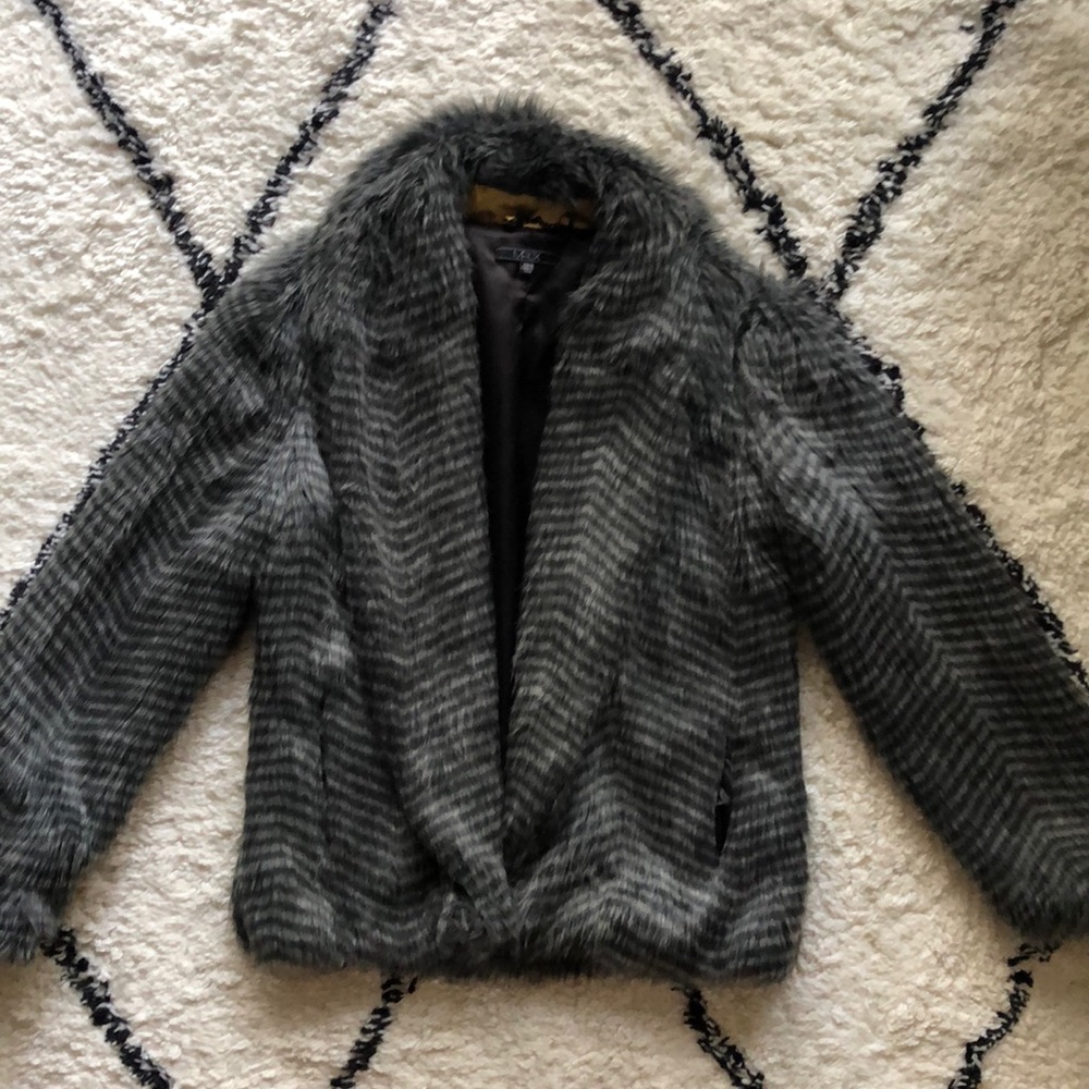 Matix grey striped faux fur jacket